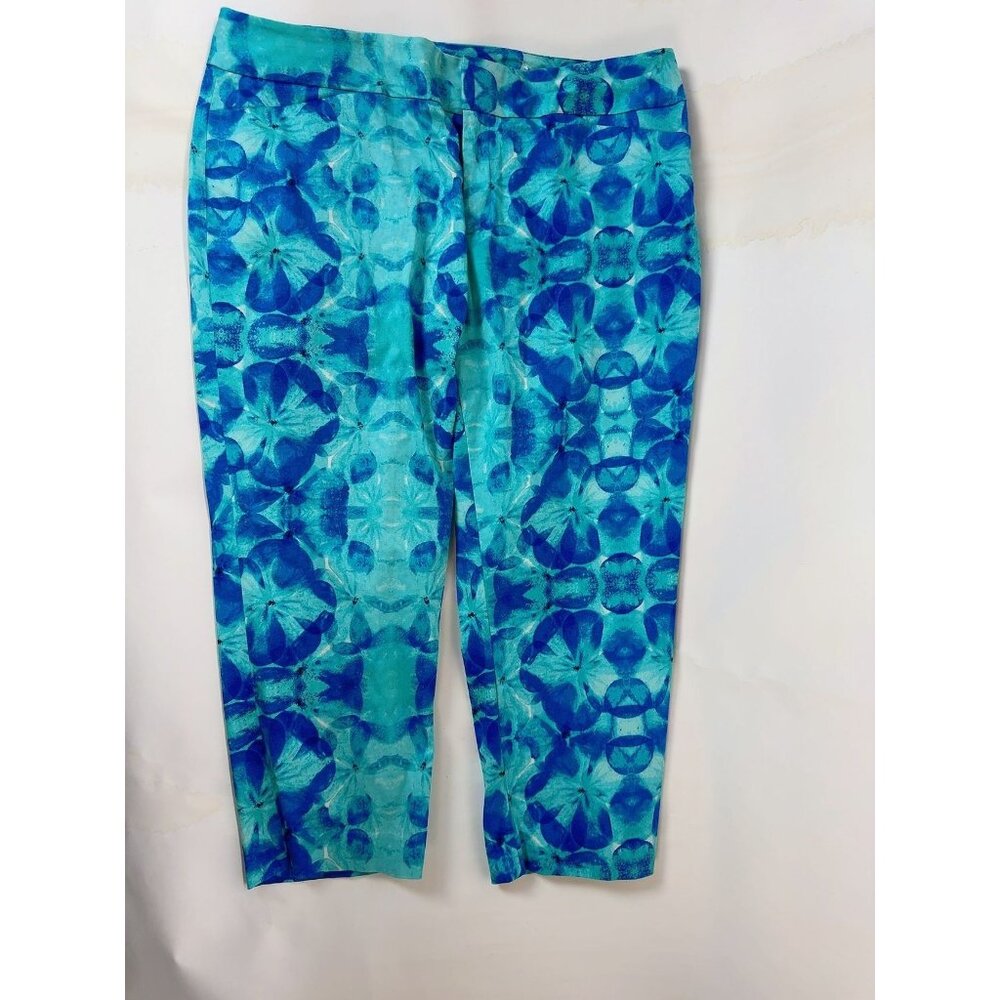 Coldwater Creek Womens Blue Floral Print Pants  Cotton Spandex Size 14